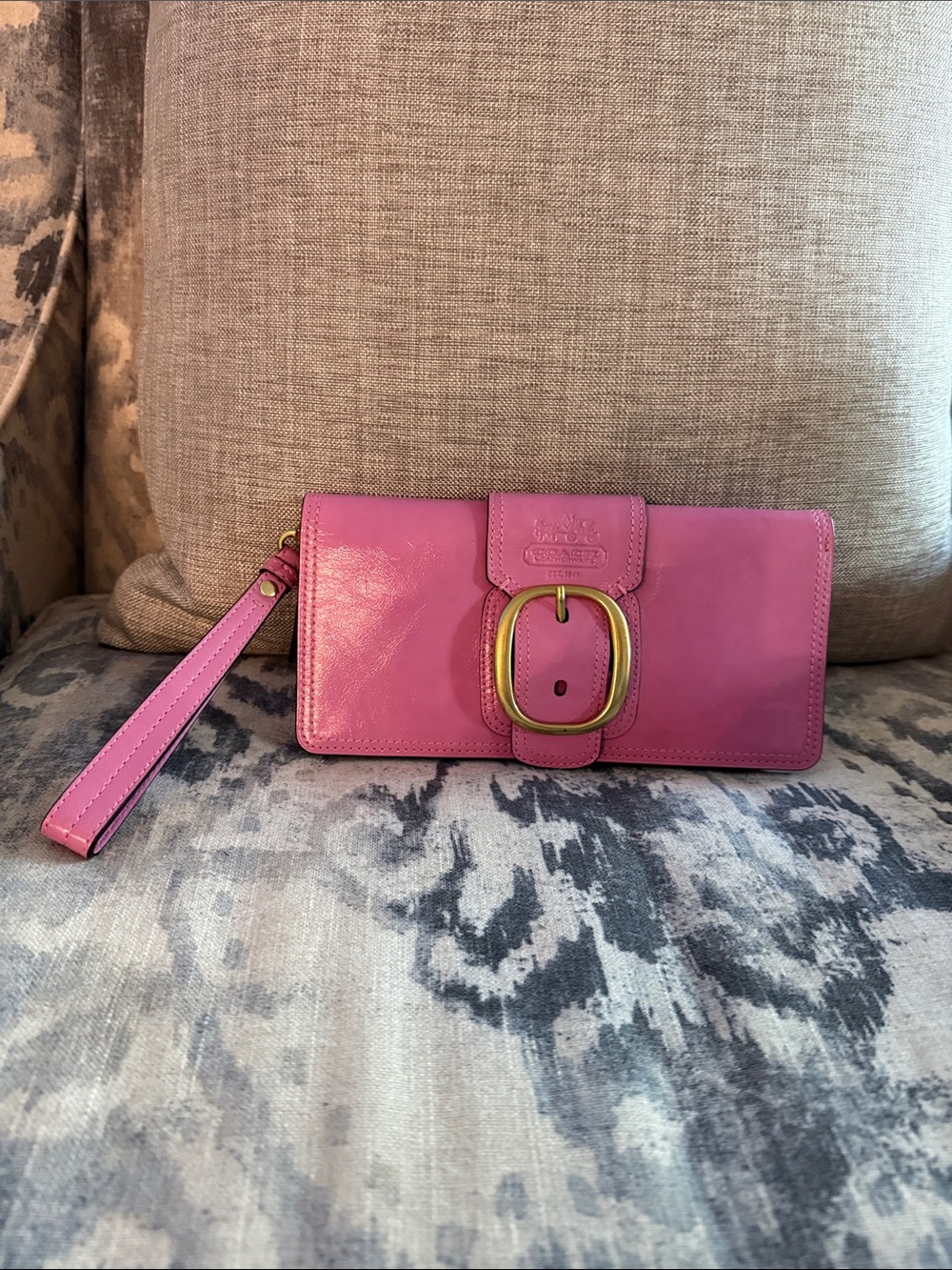 Coach Pink Leather Wristlet with Gold Buckle Accent - Picture 2 of 12